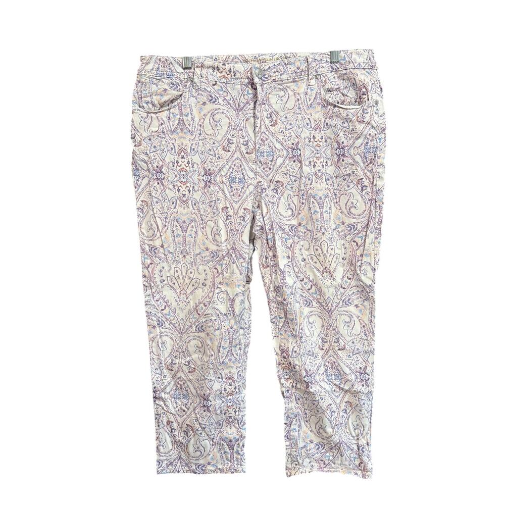 Chicos Womens Jeans White Multi Paisley Denim Girlfriend Slim Crop Stretch 14R